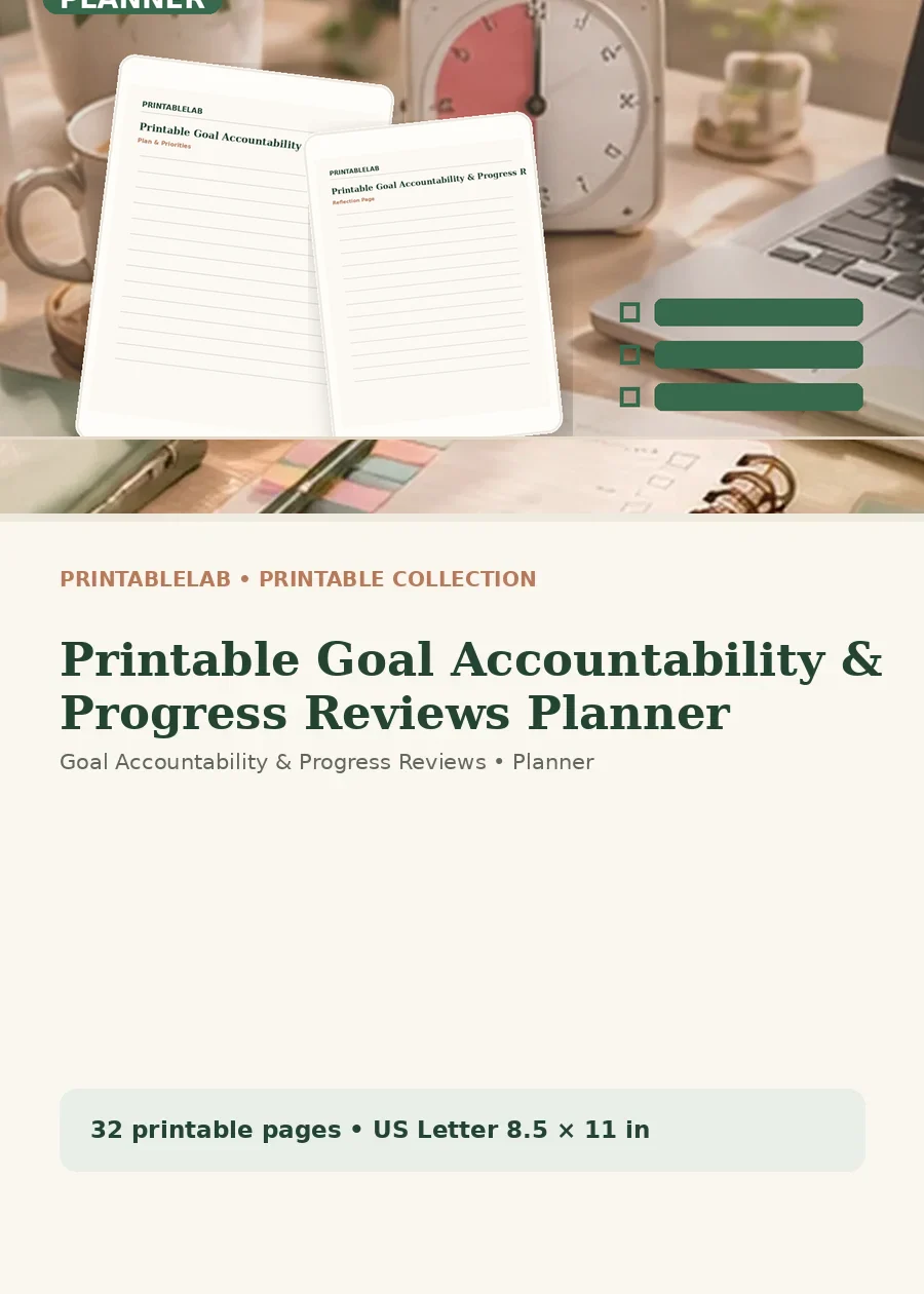 Printable Goal Accountability & Progress Reviews Planner cover