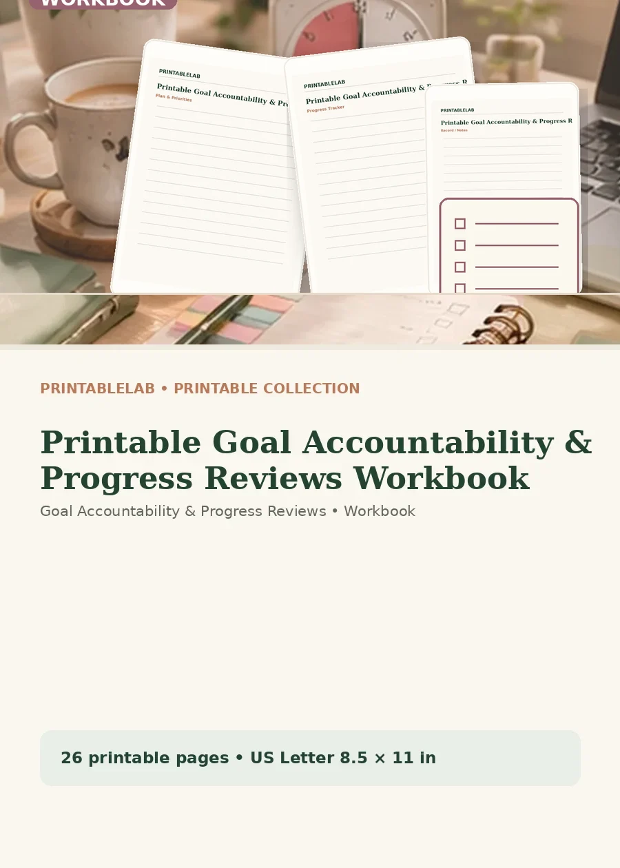 Printable Goal Accountability & Progress Reviews Workbook cover