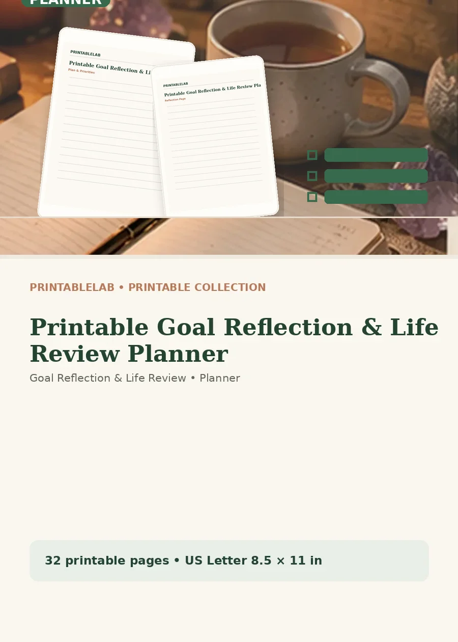 Printable Goal Reflection & Life Review Planner cover
