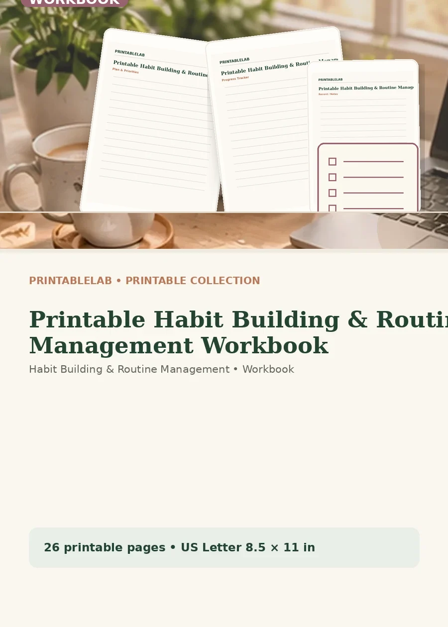 Printable Habit Building & Routine Management Workbook cover