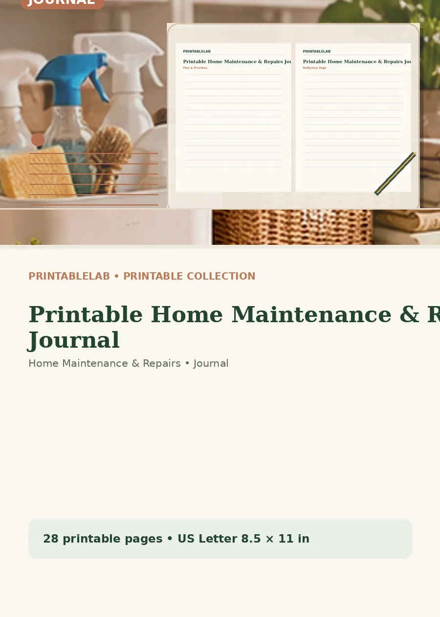 Printable Home Maintenance & Repairs Journal cover