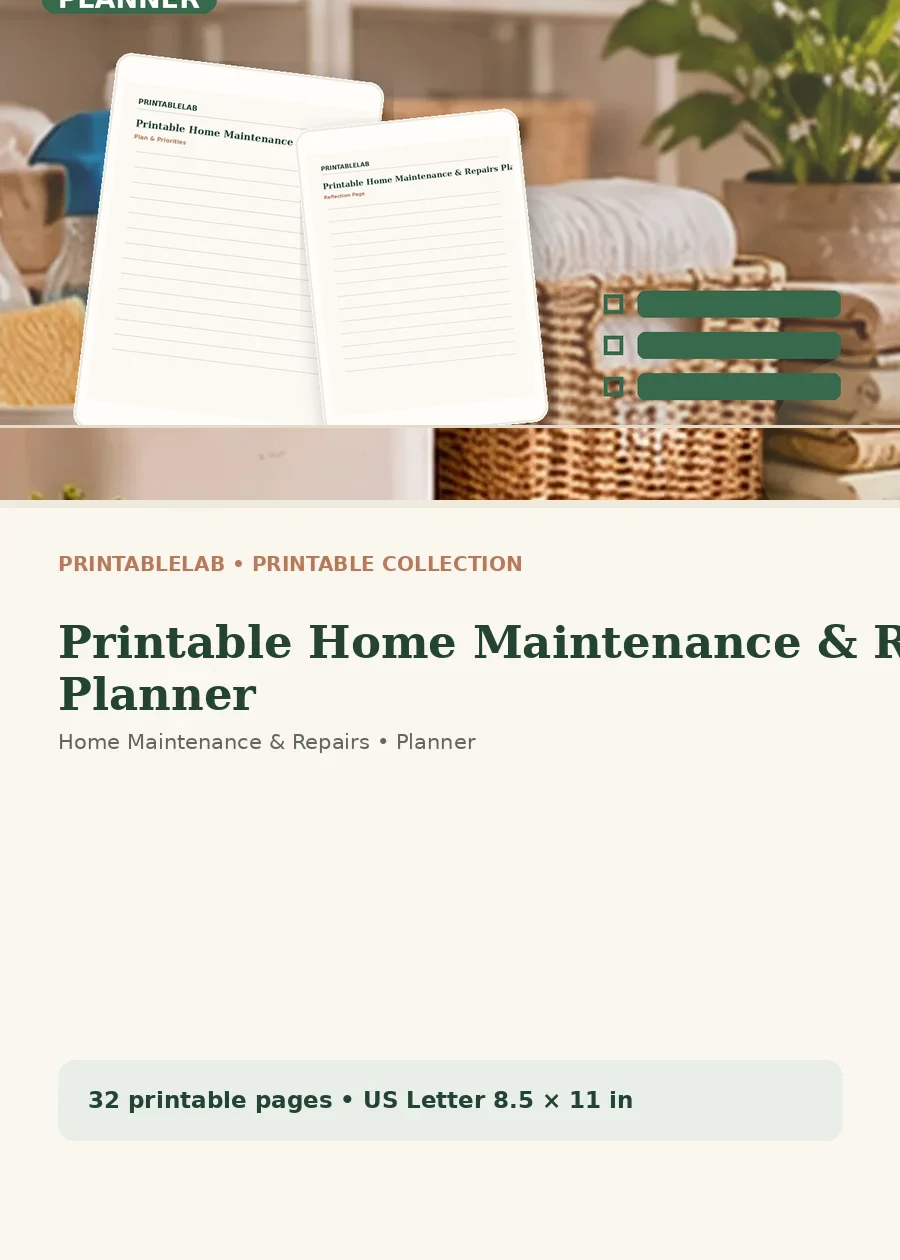 Printable Home Maintenance & Repairs Planner cover