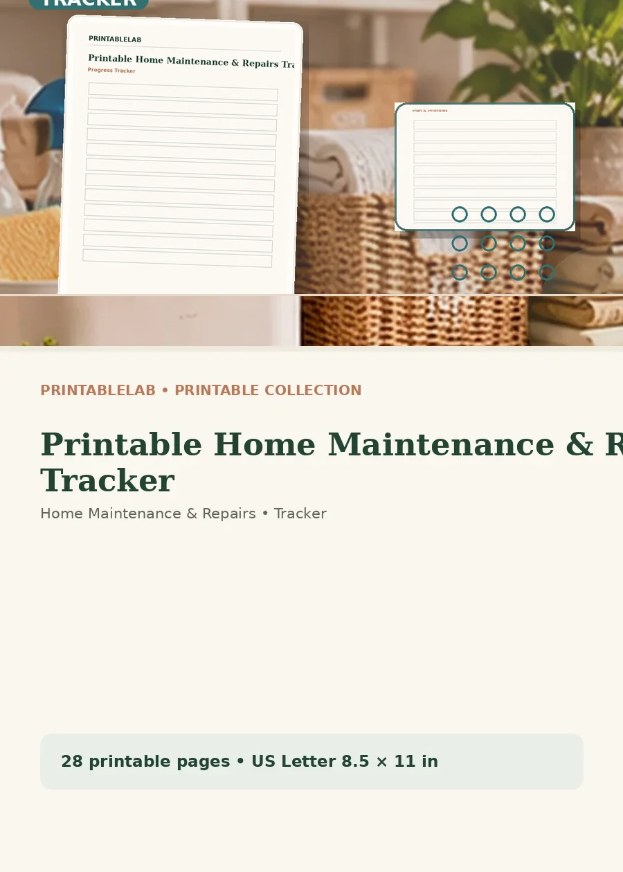 Printable Home Maintenance & Repairs Tracker cover