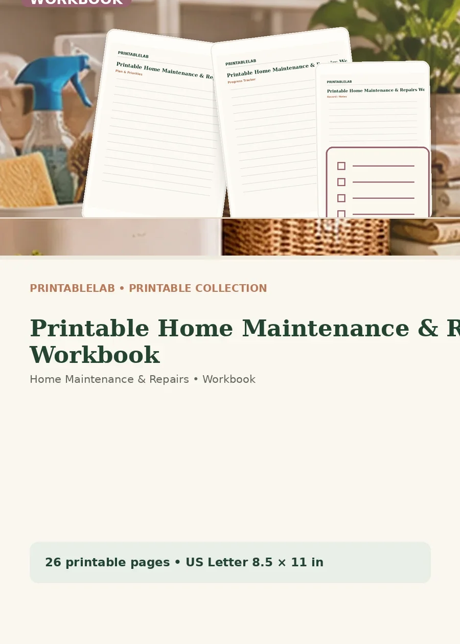Printable Home Maintenance & Repairs Workbook cover