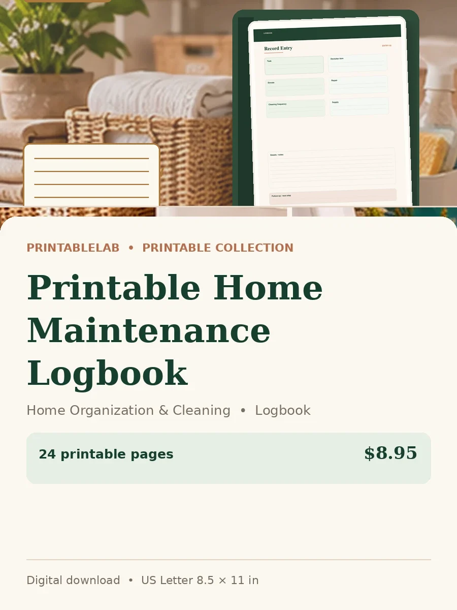 Printable Home Maintenance Logbook cover