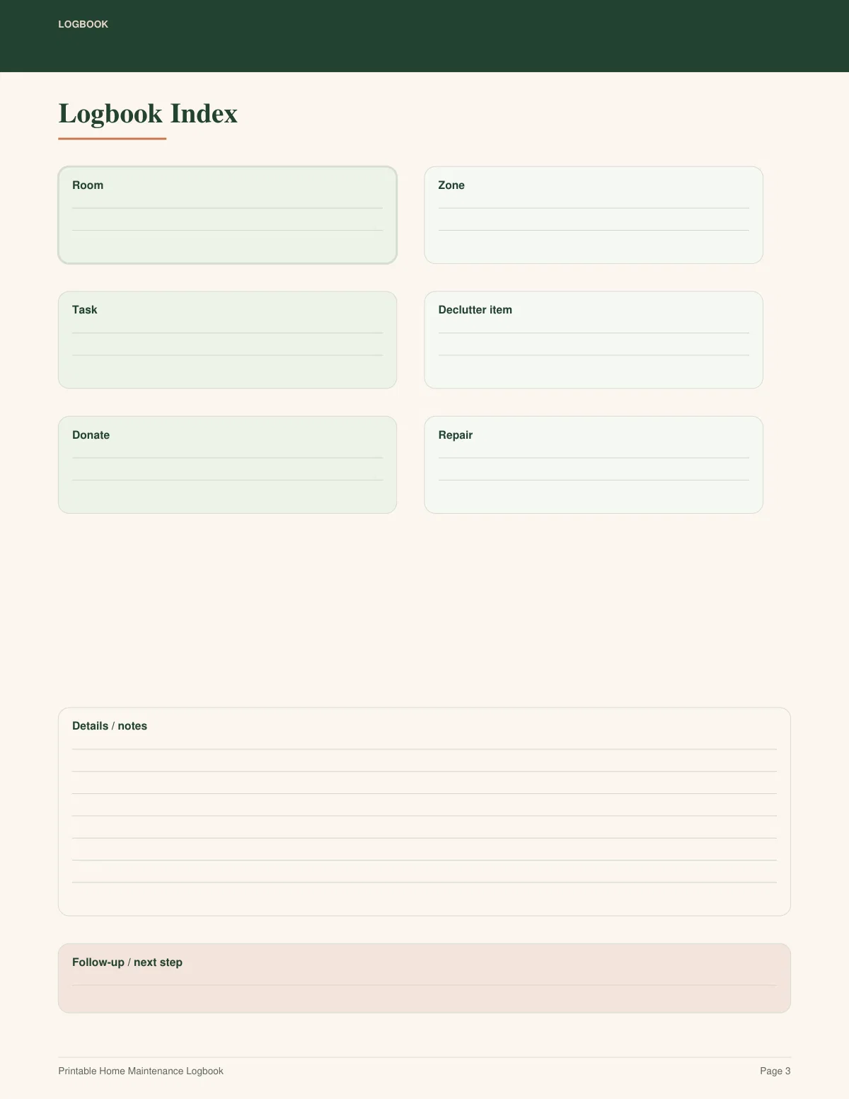 Printable Home Maintenance Logbook preview 2