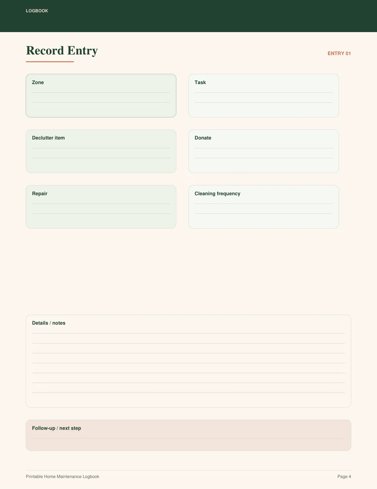Printable Home Maintenance Logbook preview 3