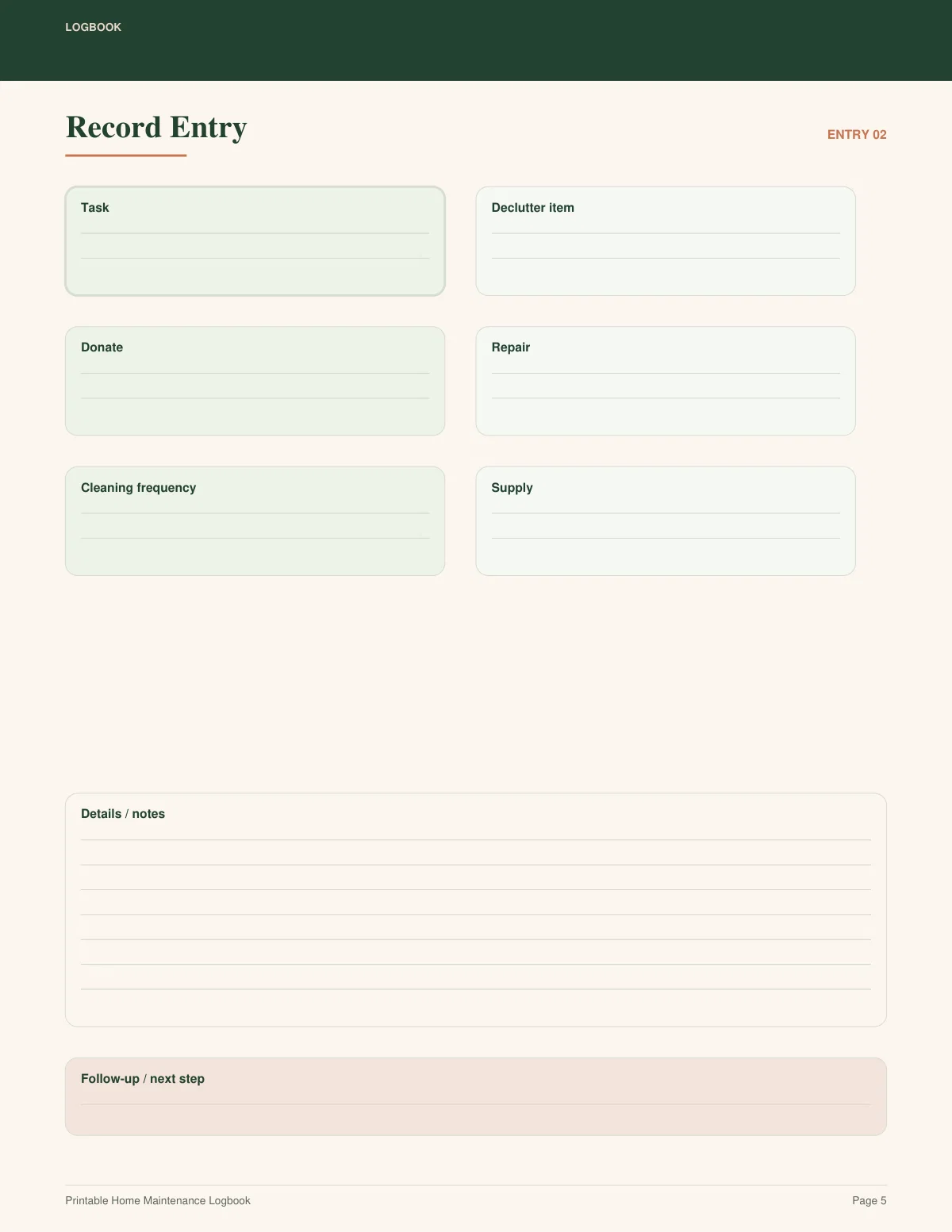Printable Home Maintenance Logbook preview 4