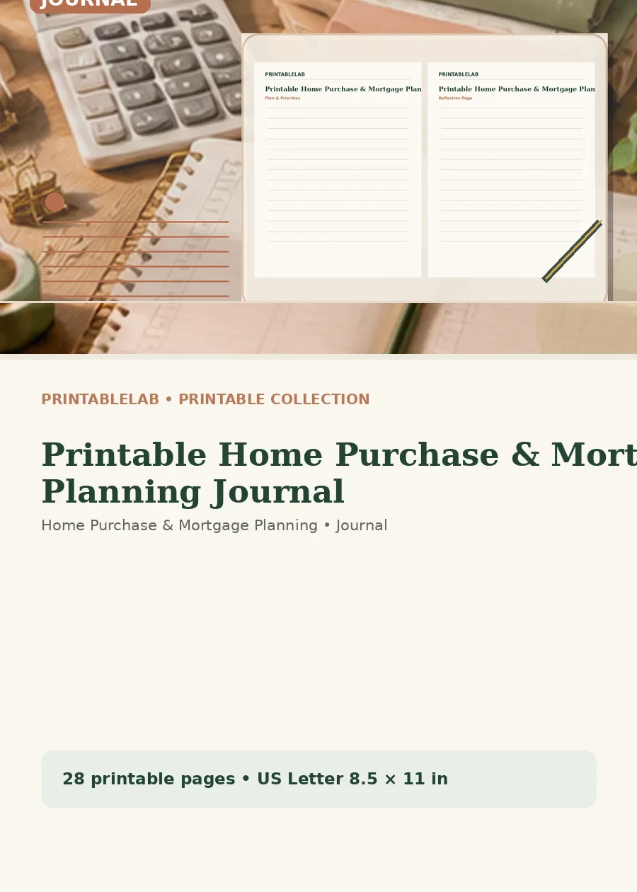 Printable Home Purchase & Mortgage Planning Journal cover