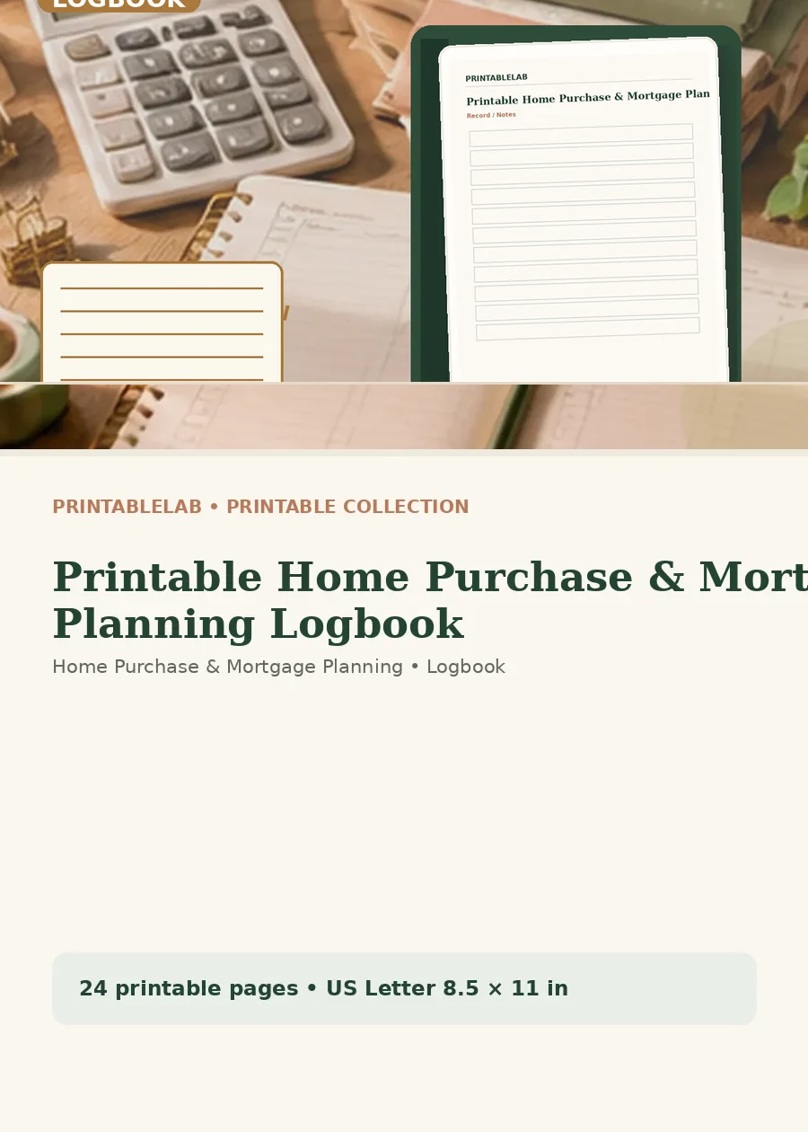 Printable Home Purchase & Mortgage Planning Logbook cover