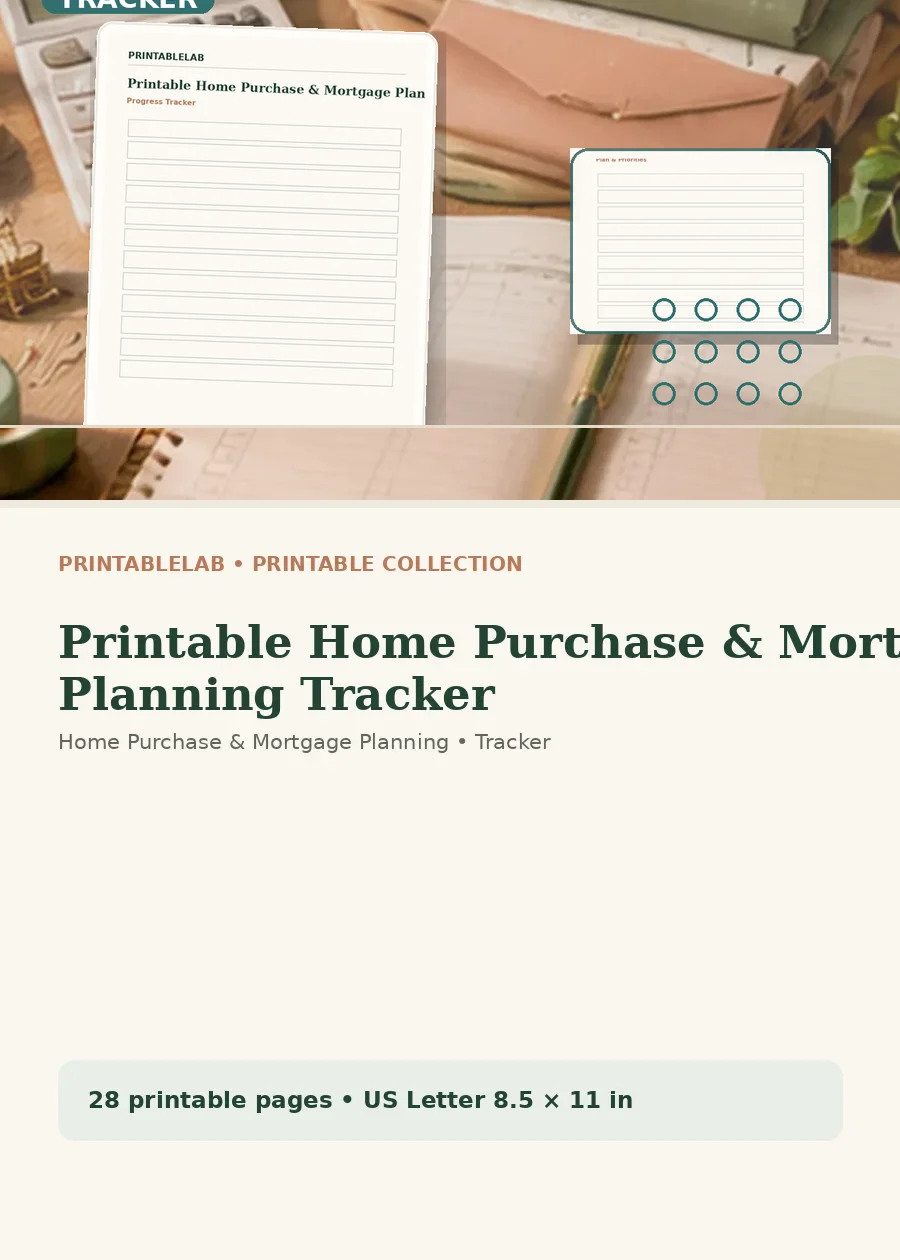 Printable Home Purchase & Mortgage Planning Tracker cover