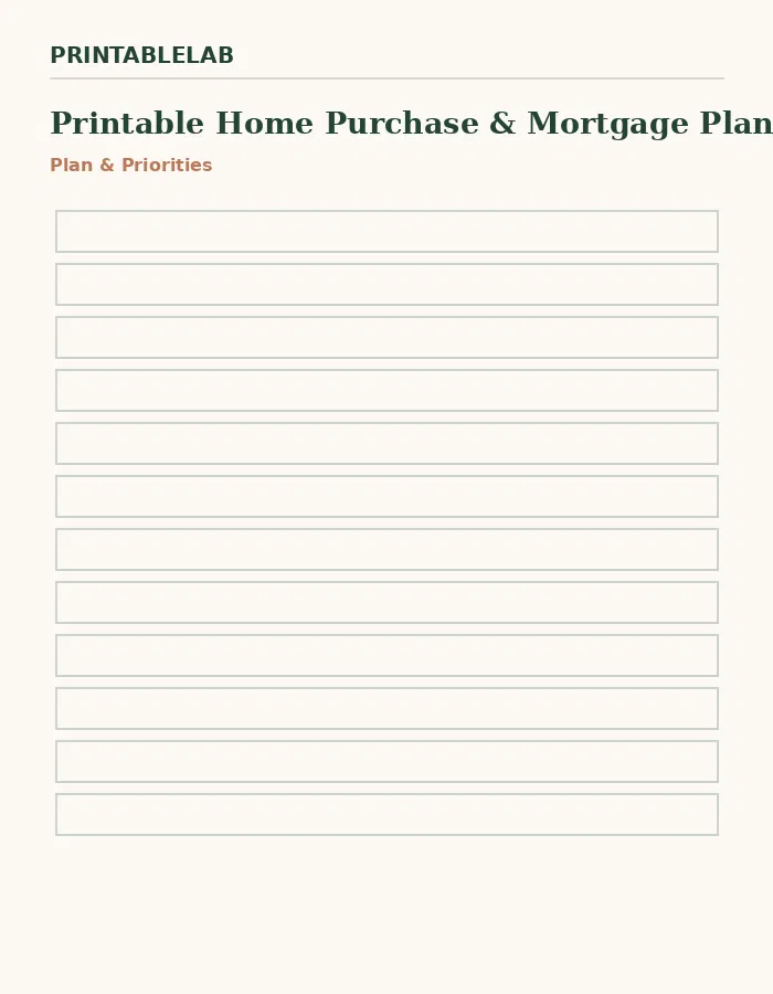 Printable Home Purchase & Mortgage Planning Tracker preview 1