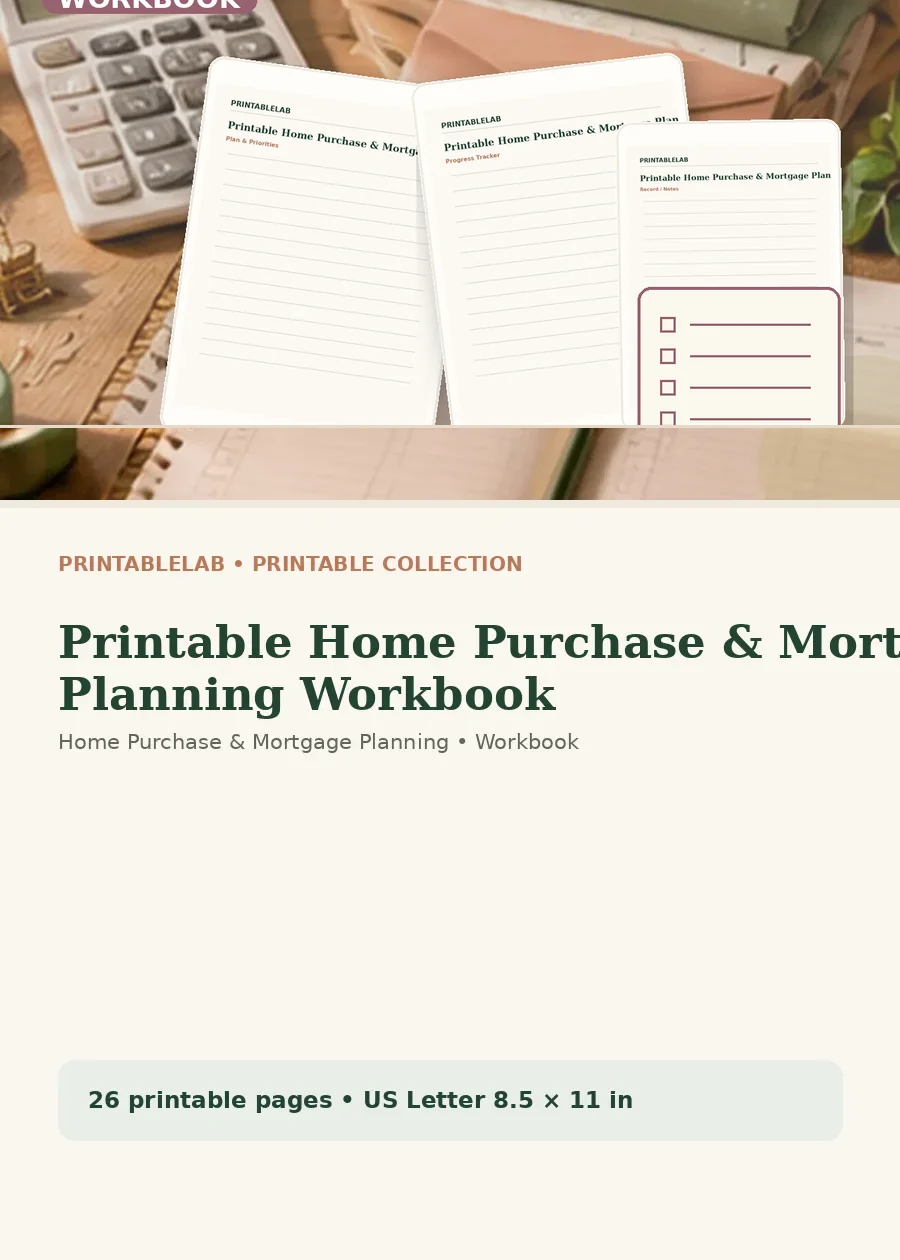 Printable Home Purchase & Mortgage Planning Workbook cover