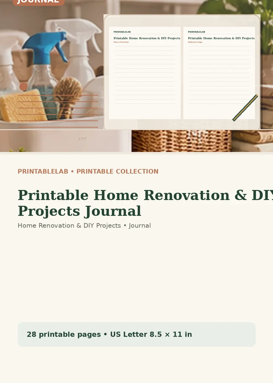 Printable Home Renovation & DIY Projects Journal cover