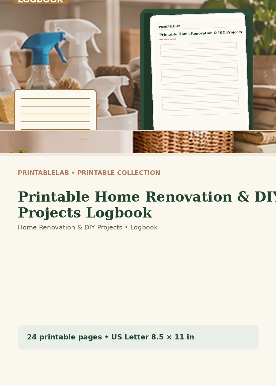 Printable Home Renovation & DIY Projects Logbook cover