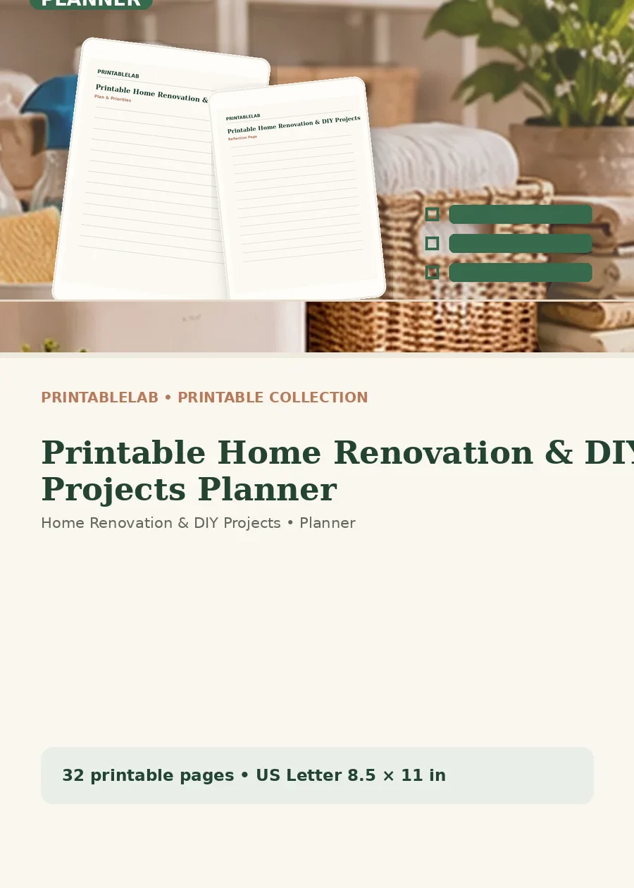 Printable Home Renovation & DIY Projects Planner cover