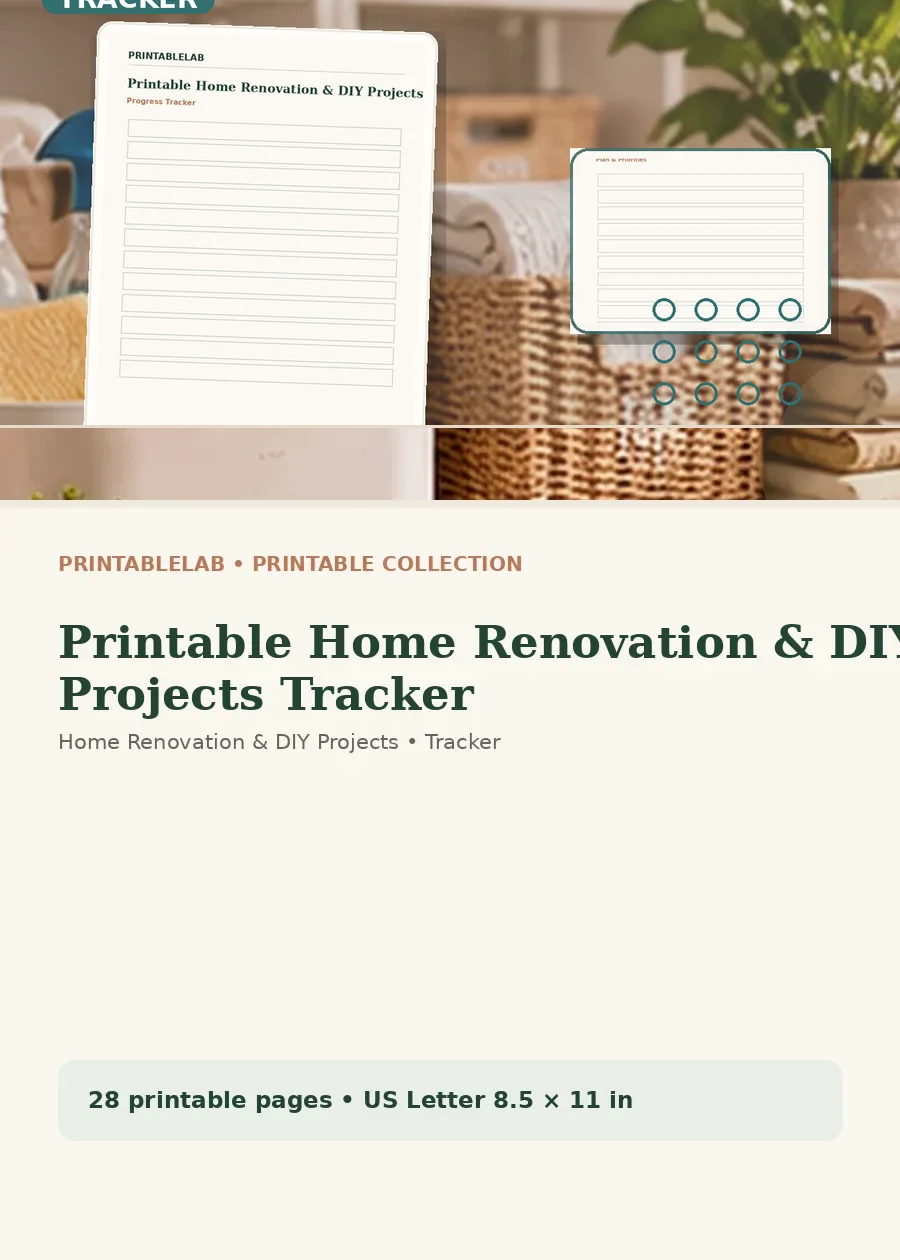 Printable Home Renovation & DIY Projects Tracker cover