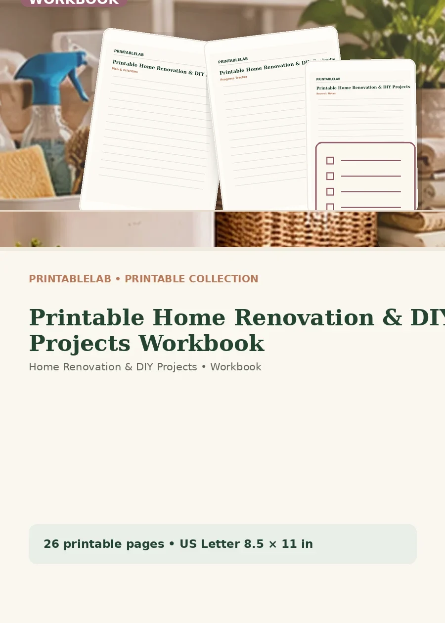 Printable Home Renovation & DIY Projects Workbook cover