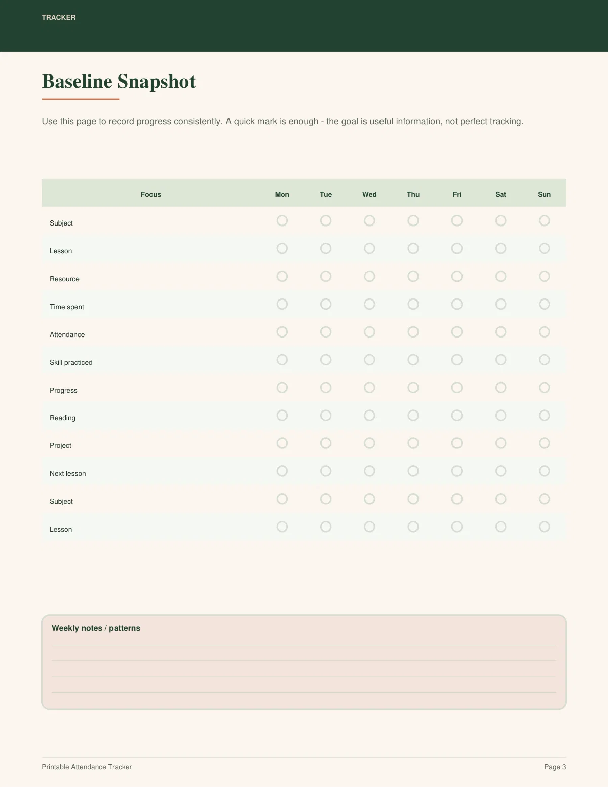 Printable Attendance Tracker preview 2
