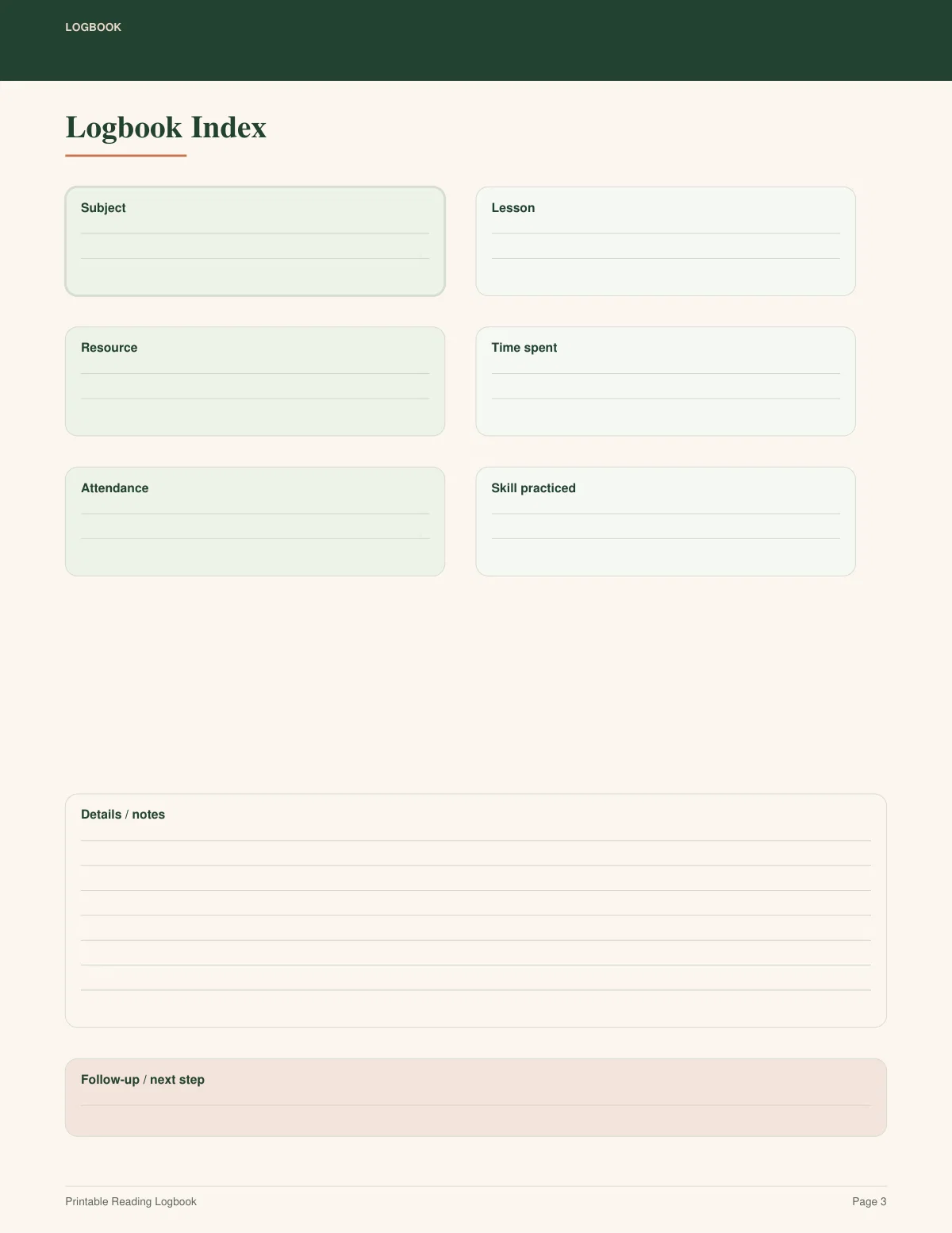 Printable Reading Logbook preview 2