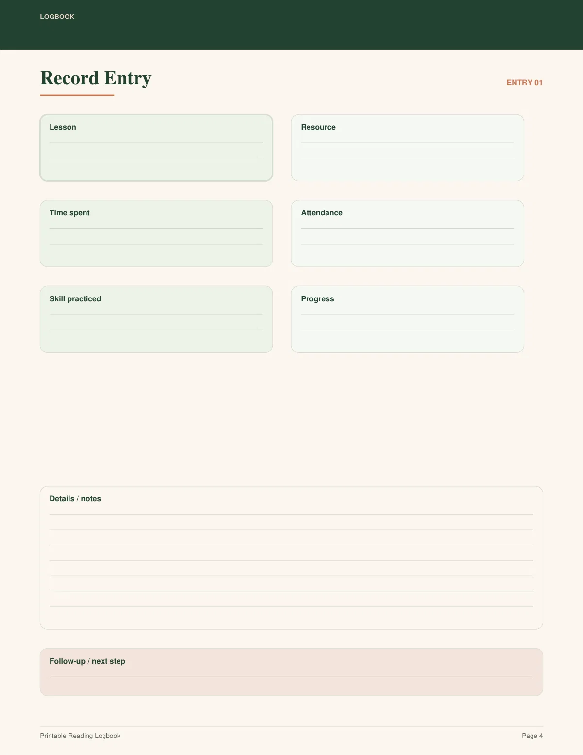 Printable Reading Logbook preview 3