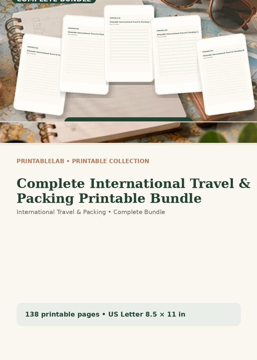Complete International Travel & Packing Printable Bundle cover