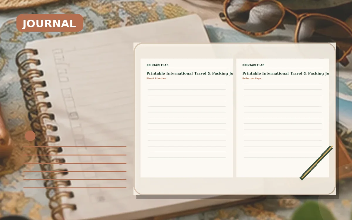 Printable International Travel & Packing Journal cover