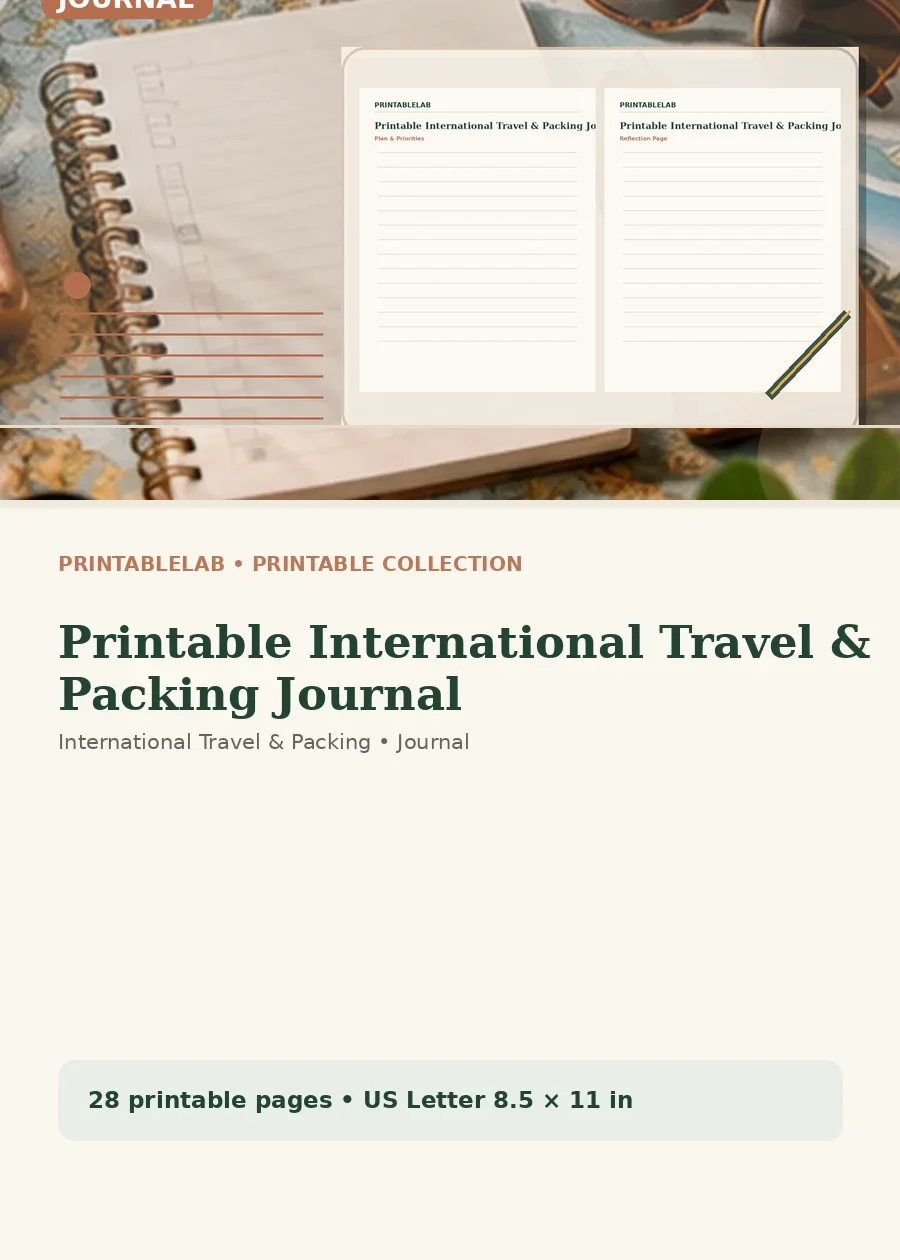 Printable International Travel & Packing Journal cover