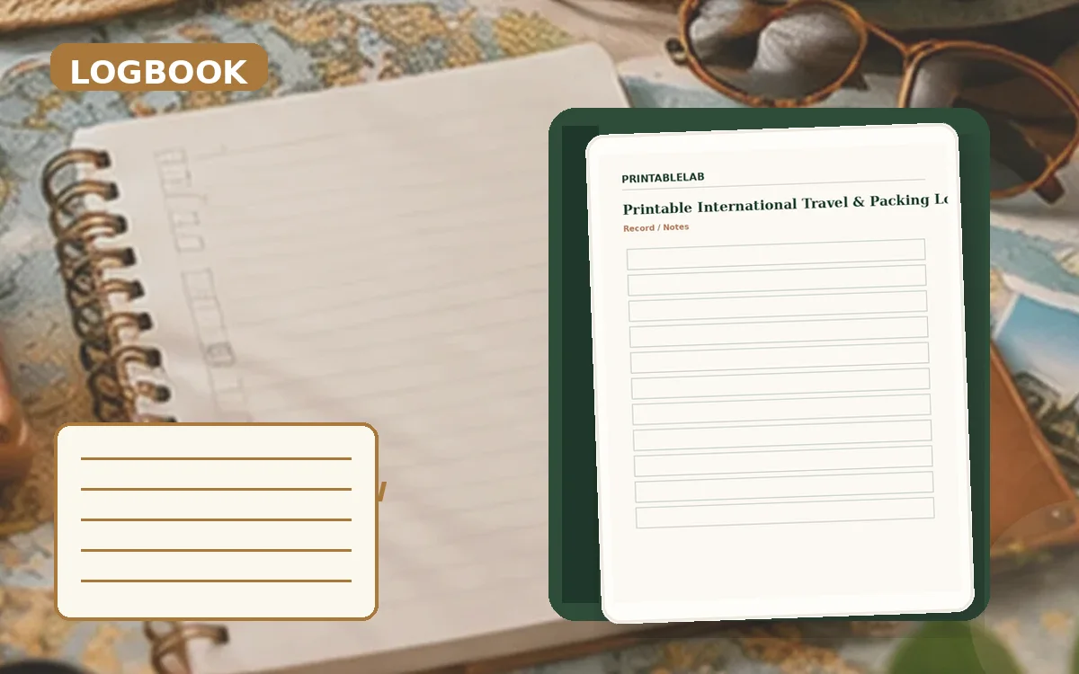 Printable International Travel & Packing Logbook cover