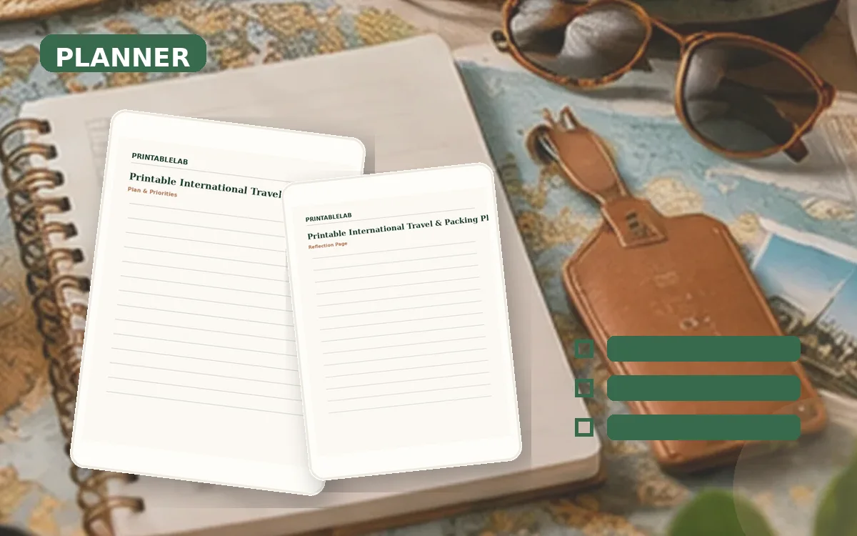 Printable International Travel & Packing Planner cover