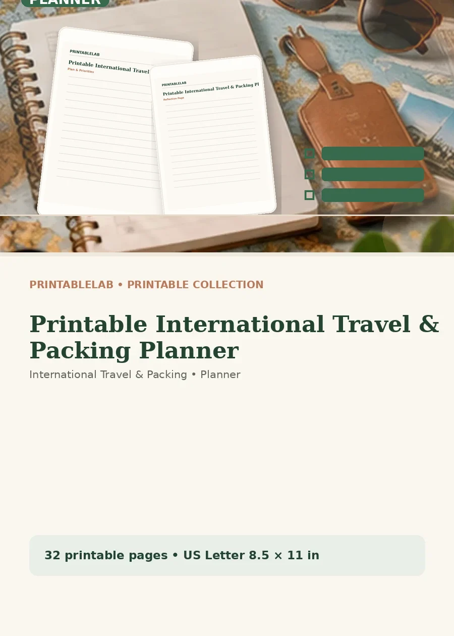 Printable International Travel & Packing Planner cover