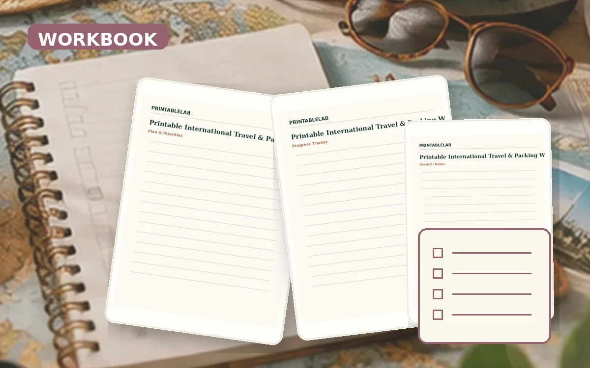 Printable International Travel & Packing Workbook cover