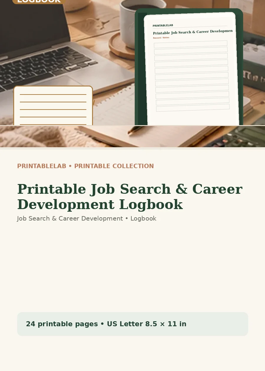Printable Job Search & Career Development Logbook cover