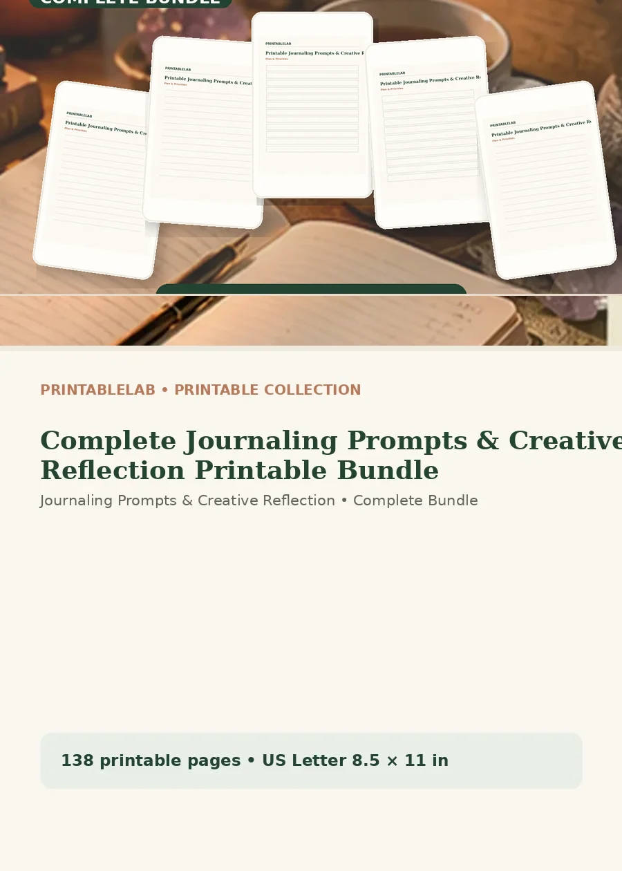 Complete Journaling Prompts & Creative Reflection Printable Bundle cover