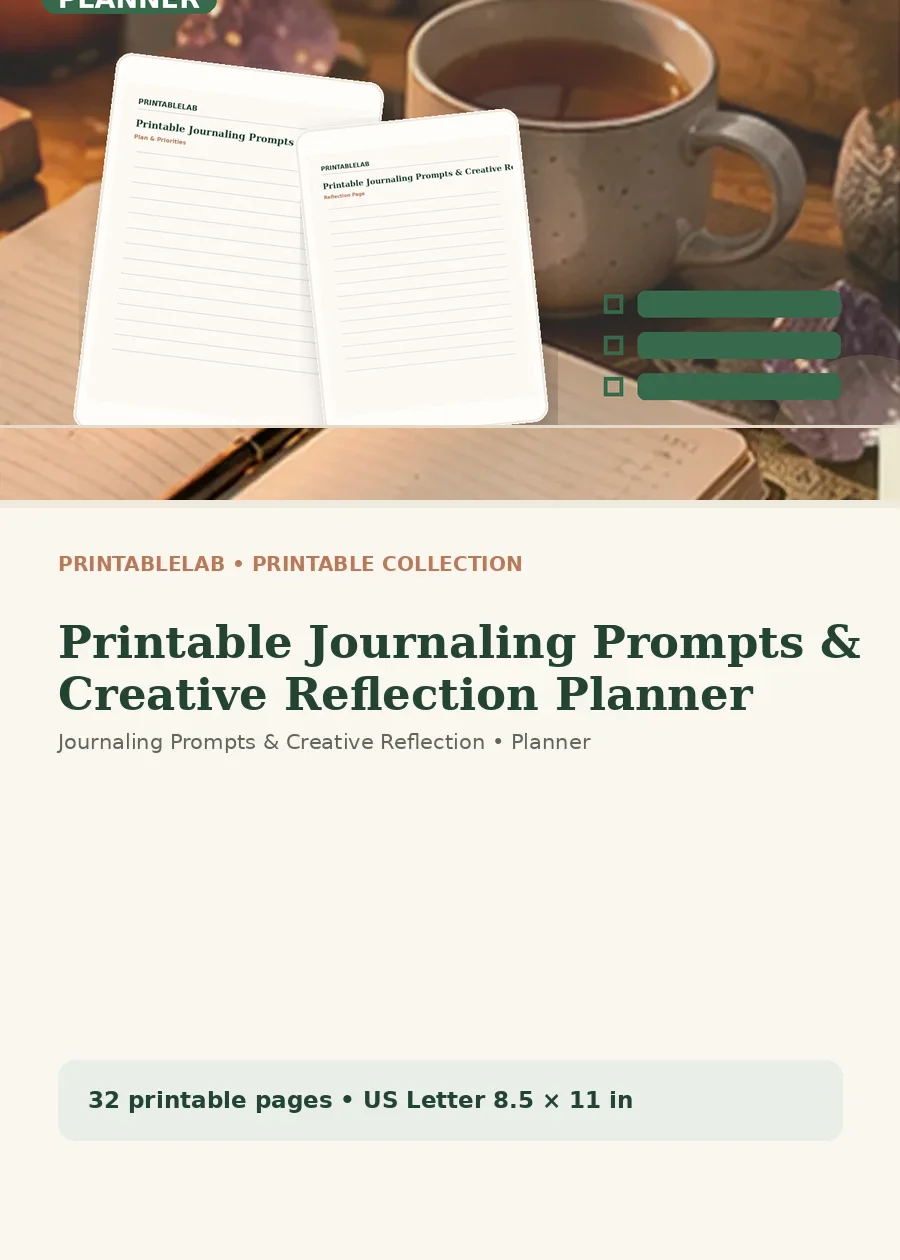 Printable Journaling Prompts & Creative Reflection Planner cover