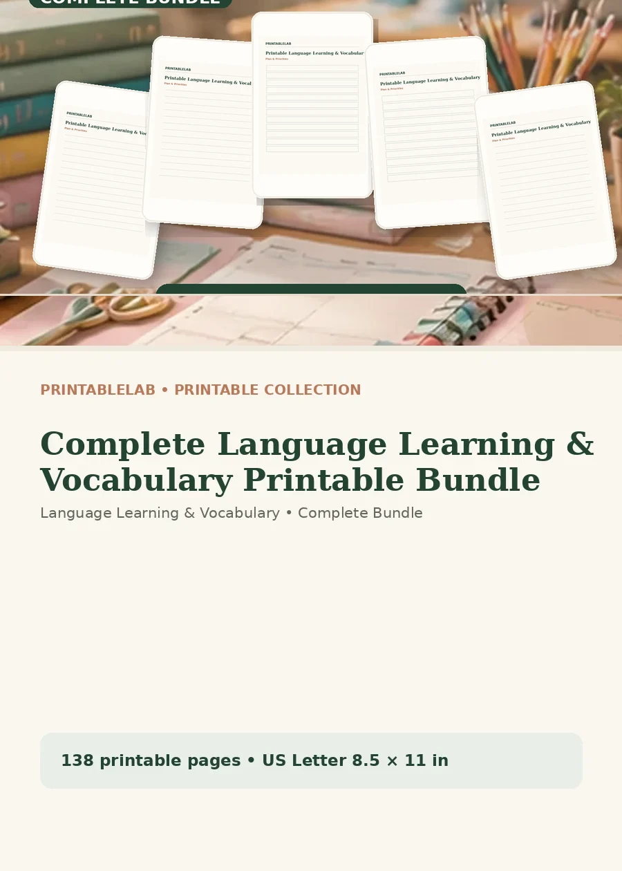 Complete Language Learning & Vocabulary Printable Bundle cover
