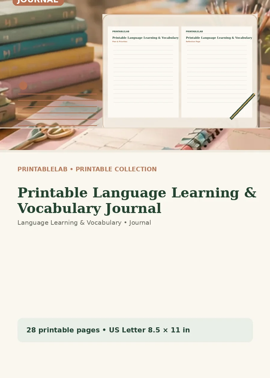 Printable Language Learning & Vocabulary Journal cover