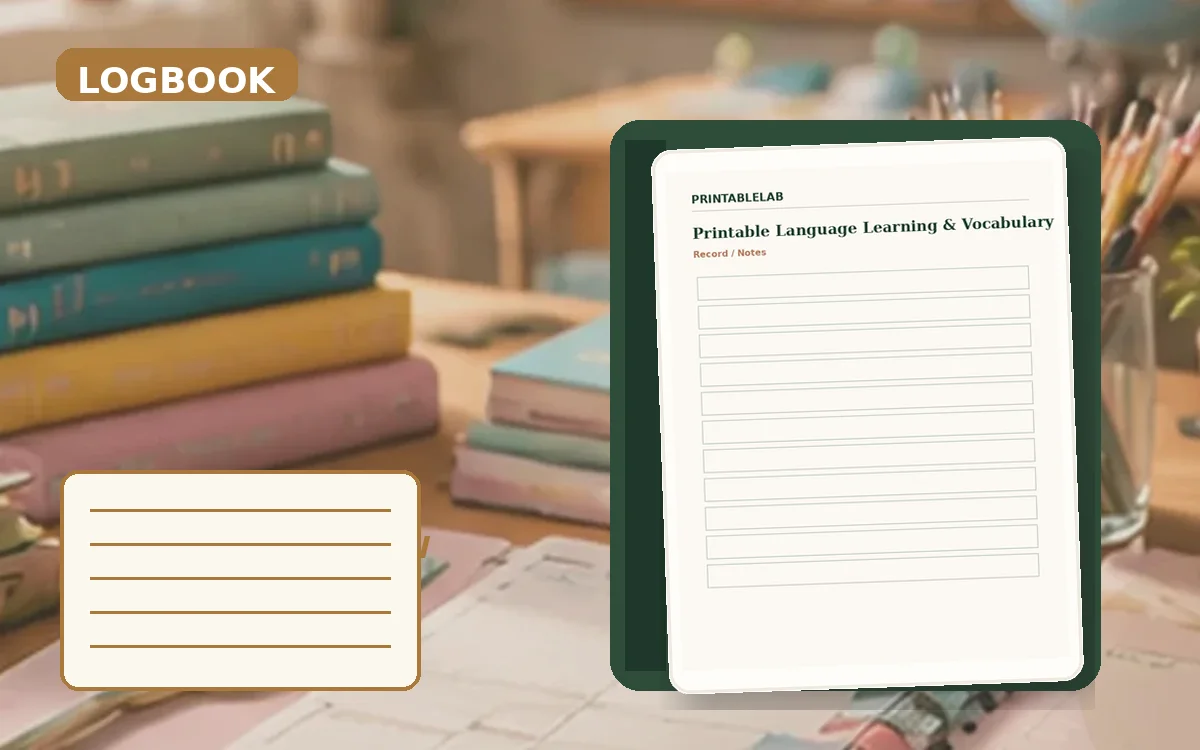 Printable Language Learning & Vocabulary Logbook cover