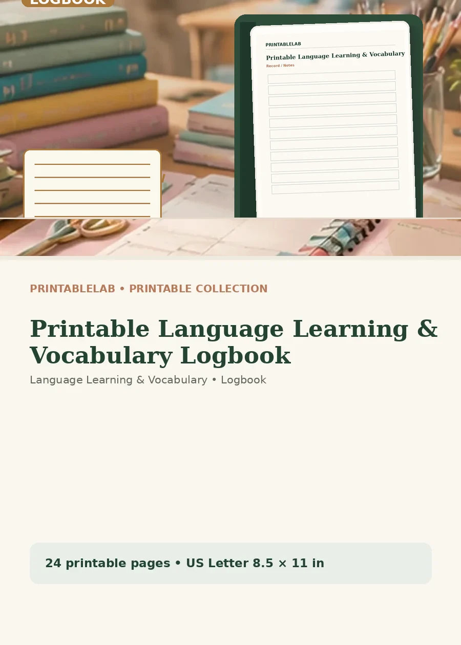 Printable Language Learning & Vocabulary Logbook cover