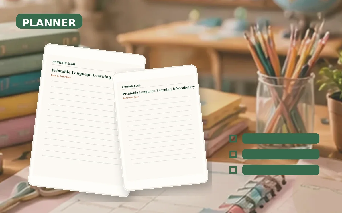 Printable Language Learning & Vocabulary Planner cover