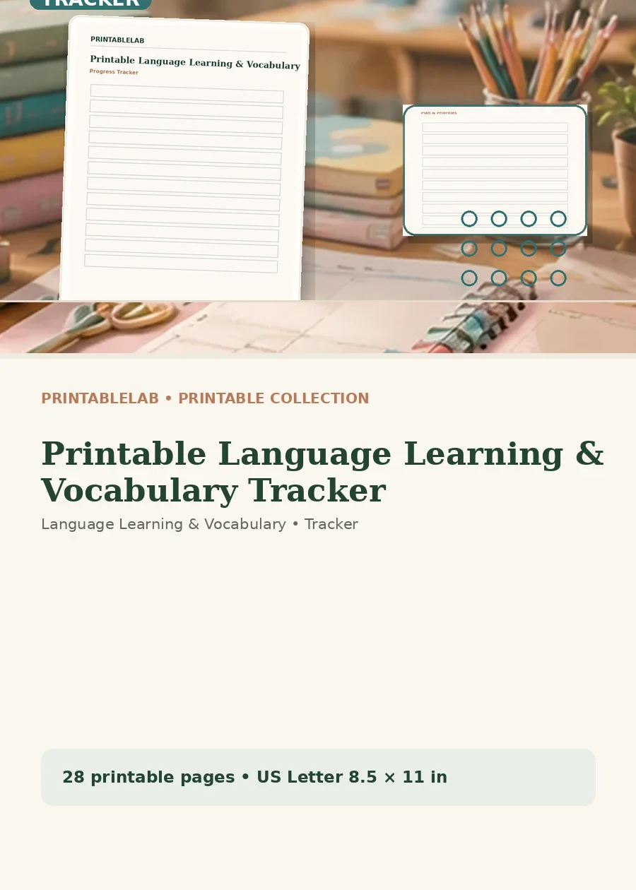 Printable Language Learning & Vocabulary Tracker cover