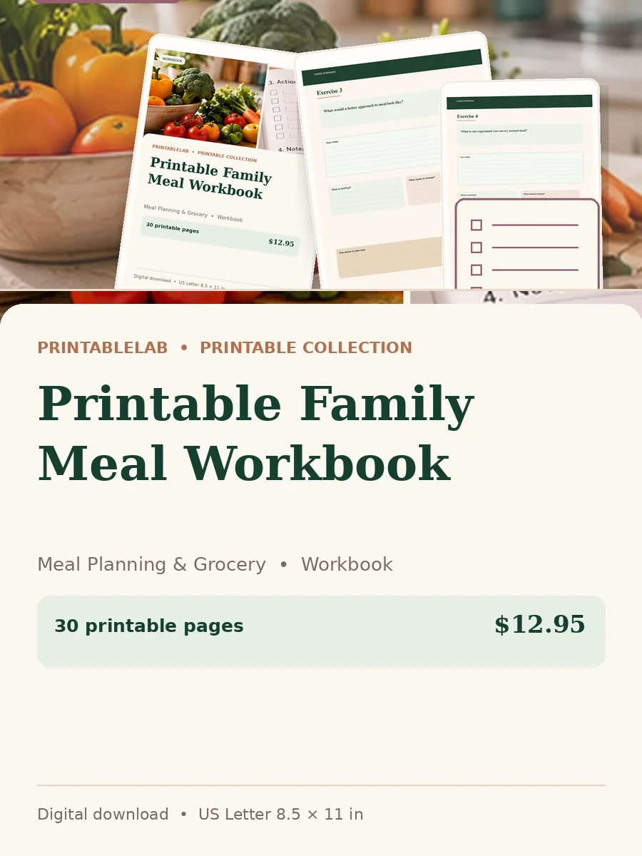 Printable Family Meal Workbook cover