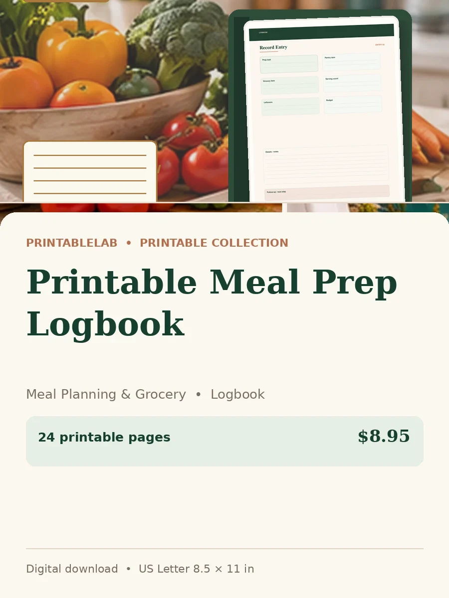 Printable Meal Prep Logbook cover