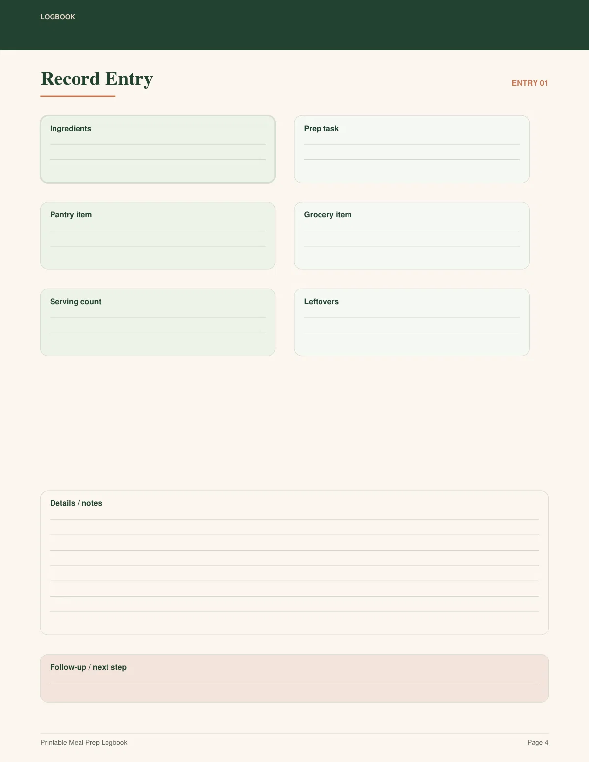 Printable Meal Prep Logbook preview 3
