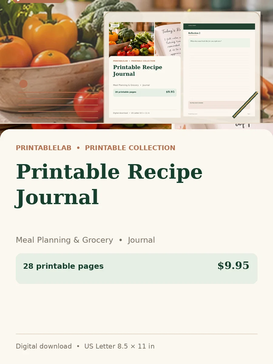 Printable Recipe Journal cover