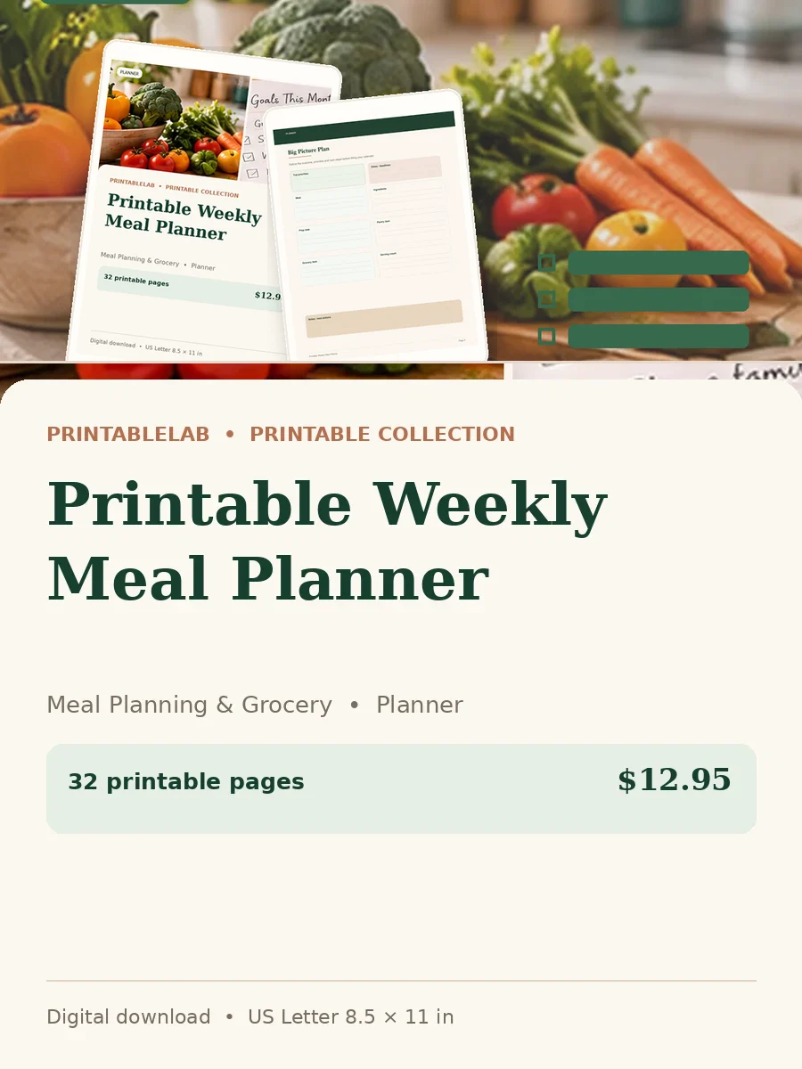 Printable Weekly Meal Planner cover