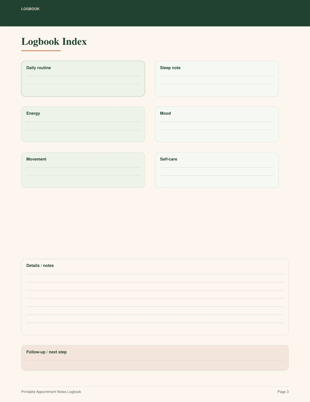 Printable Appointment Notes Logbook preview 2