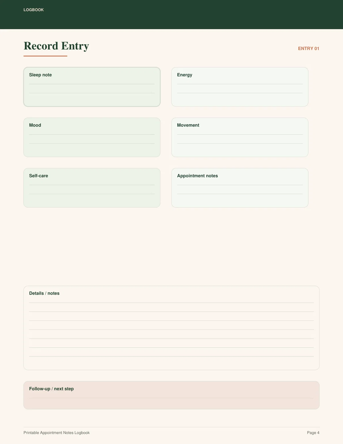 Printable Appointment Notes Logbook preview 3
