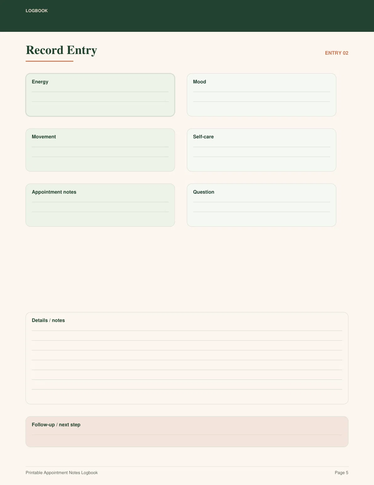 Printable Appointment Notes Logbook preview 4
