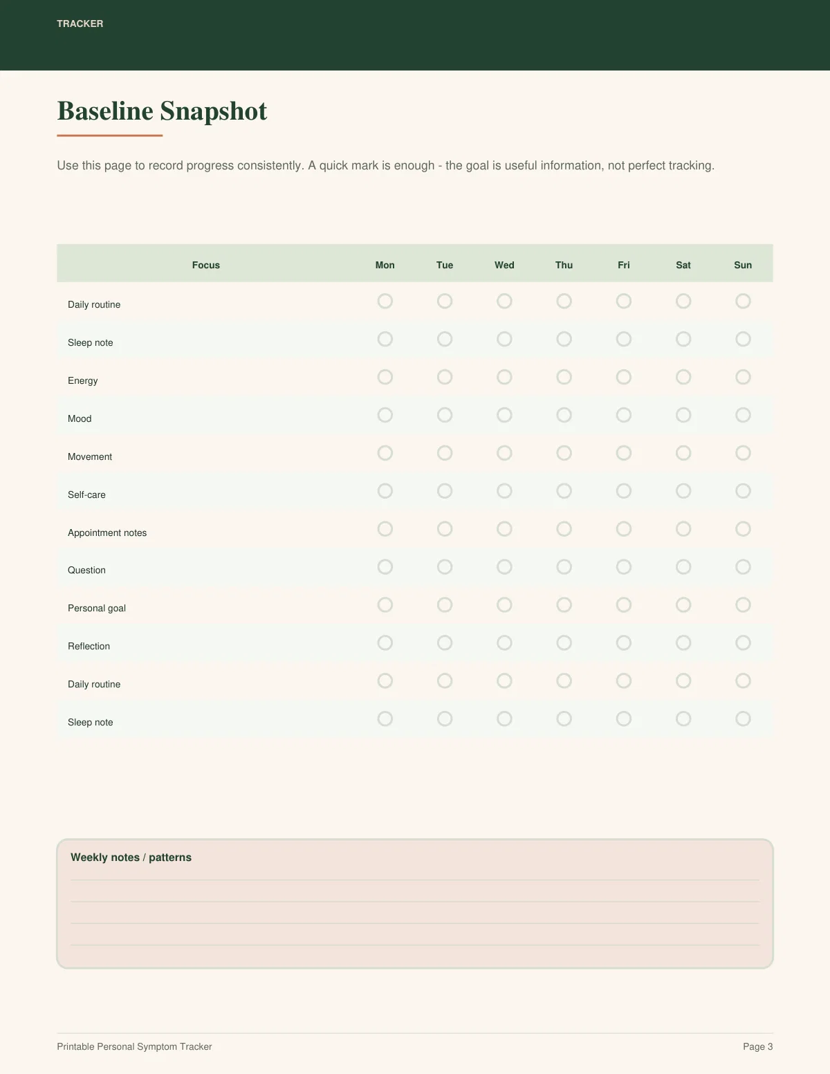 Printable Personal Symptom Tracker preview 2